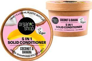 ORGANIC SHOP Твердий кондиціонер для волосся 5 в 1 Кокос та Банан 60г