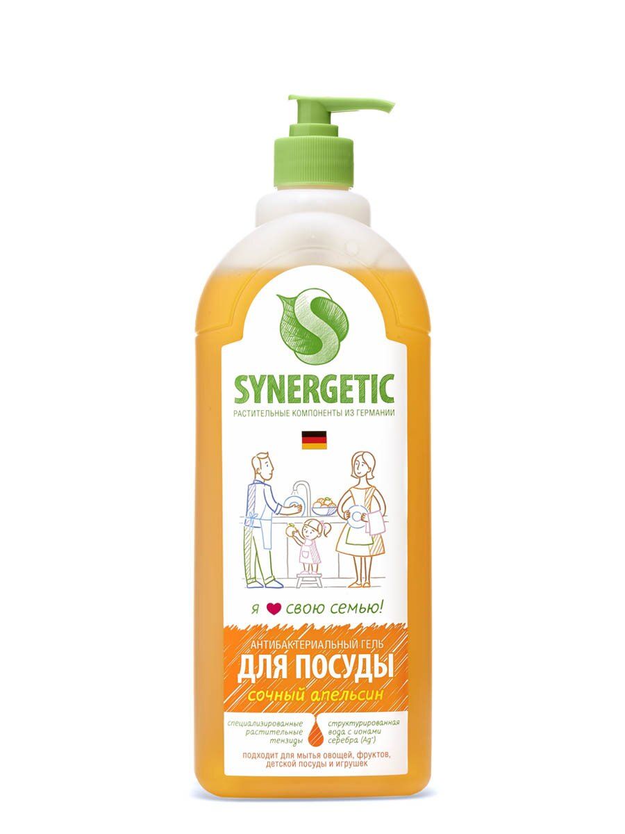 SYNERGETIC Средство биоразлагаемое для мытья посуды, детских игрушек с ароматом апельсина 1000мл