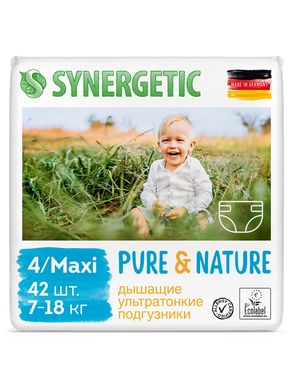 SYNERGETIC Дышащие ультратонкие детские подгузники Pure&Nature размер 4 / MAXI 42шт
